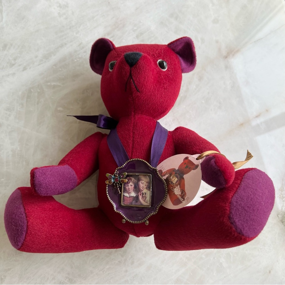 💘 Teddy Bear JAY STRONGWATER “TRUMAN” Red Jewel Plush Cashmere with mini Frame - Picture 5 of 10